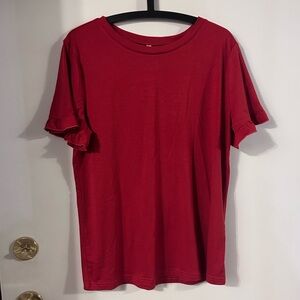 Cuptacc Casual Red T-Shirt with Ruffle Sleeve size L